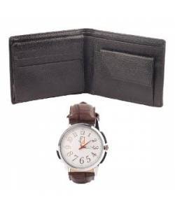 Fidato Leather wallet + brown strap watch